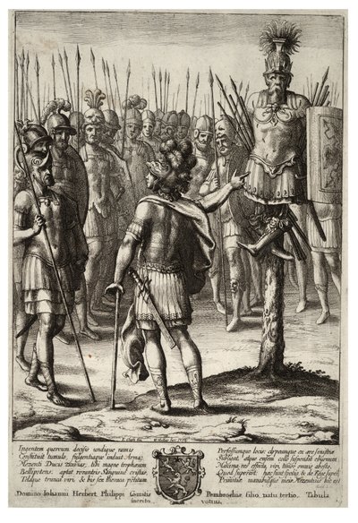 Aeneas Erects a Trophy of the Weapons of Mezentius. State 2 by Wenceslaus Hollar